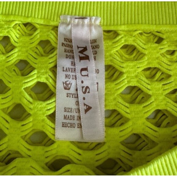 Neon Yellow Fishnet Long Sleeve Top - Picture 5 of 9